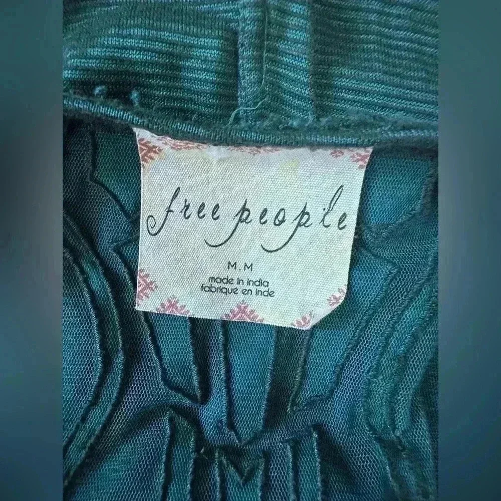Free People Emerald green distressed top